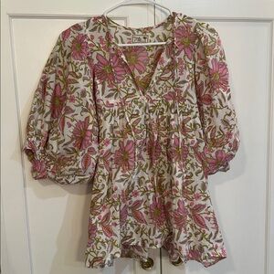 Mille Cream Tunic with Pink & Olive Floral Print